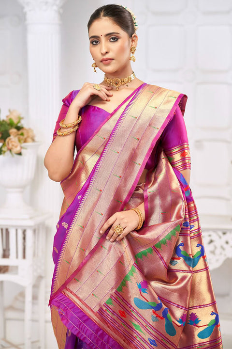 VastraLakshmi Wonderful Purple Paithani Silk Saree With Charming Blouse Piece