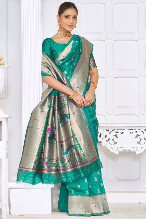 VastraLakshmi Surpassing Rama Paithani Silk Saree With Breathtaking Blouse Piece