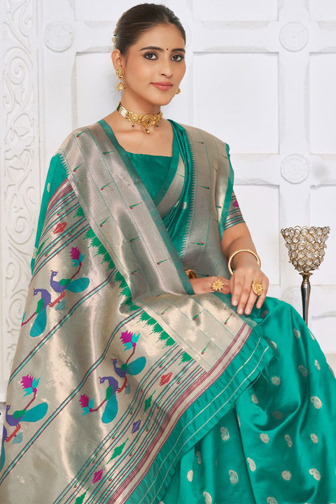 VastraLakshmi Surpassing Rama Paithani Silk Saree With Breathtaking Blouse Piece