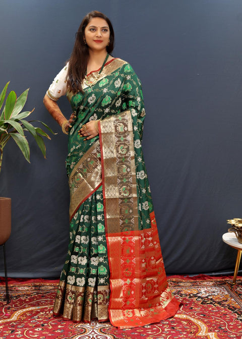 VastraLakshmi Magnificat Dark Green Patola Silk Saree with Ineffable Blouse Piece