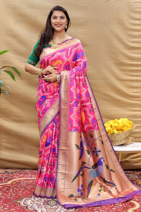 VastraLakshmi Fancifull Dark Pink Paithani Silk Saree With Classic Blouse Piece