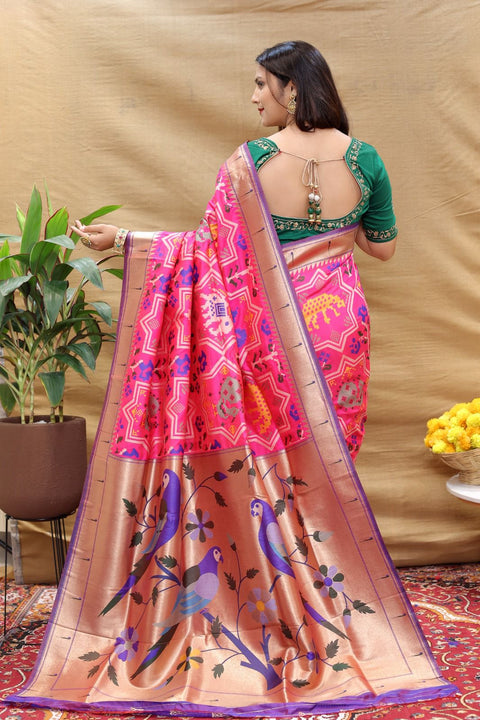 VastraLakshmi Fancifull Dark Pink Paithani Silk Saree With Classic Blouse Piece