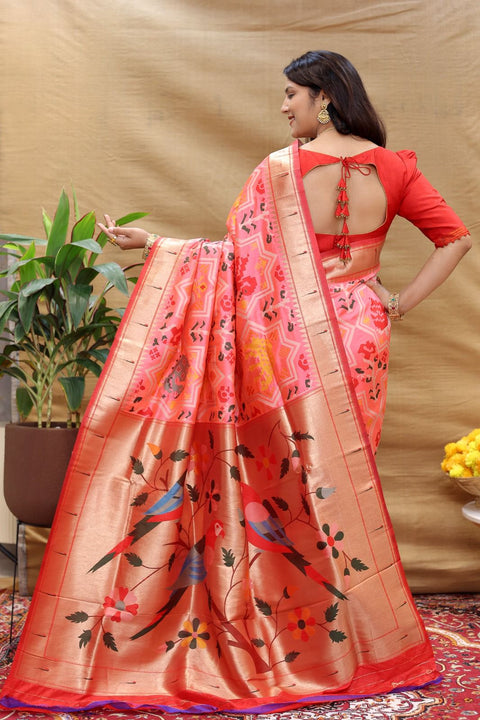 VastraLakshmi Breathtaking Pink Paithani Silk Saree With Delightful Blouse Piece