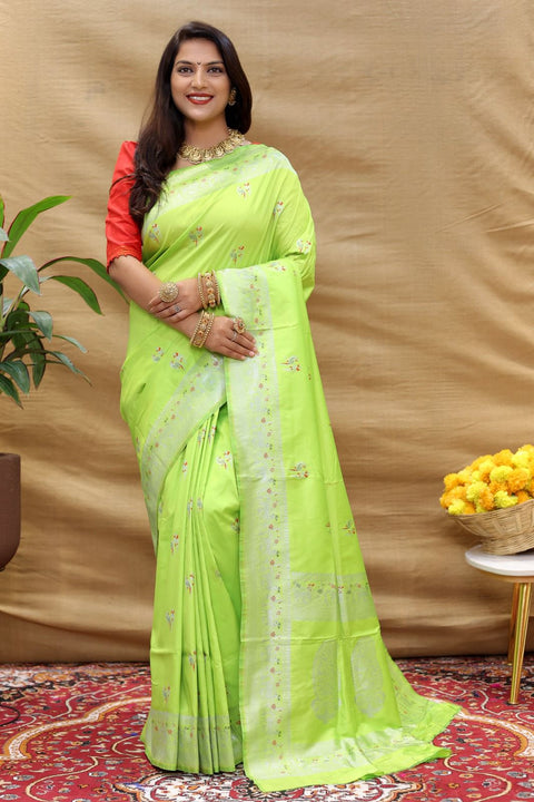 VastraLakshmi Transcendent Parrot Soft Banarasi Silk Saree With Prodigal Blouse Piece