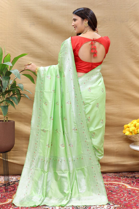 VastraLakshmi Lovely Pista Soft Banarasi Silk Saree With Wonderful Blouse Piece