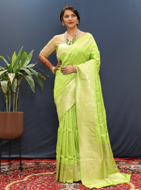 VastraLakshmi Evocative Parrot Soft Banarasi Silk Saree With Mellifluous Blouse Piece