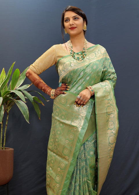 VastraLakshmi Confounding Sea Green Soft Banarasi Silk Saree With Smashing Blouse Piece