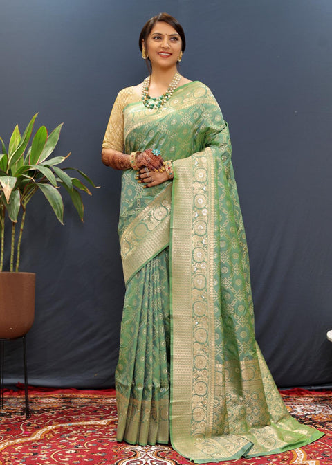 VastraLakshmi Confounding Sea Green Soft Banarasi Silk Saree With Smashing Blouse Piece