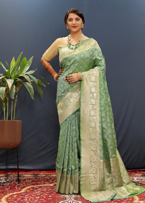 VastraLakshmi Confounding Sea Green Soft Banarasi Silk Saree With Smashing Blouse Piece