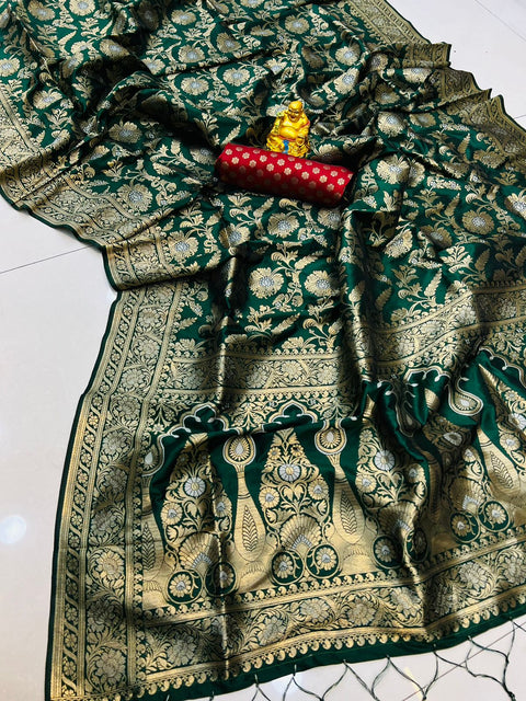 VastraLakshmi Lovely Dark Green Soft Banarasi Silk Saree With Nemesis Blouse Piece