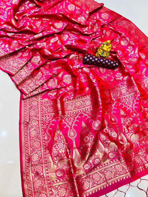 VastraLakshmi Extraordinary Dark Pink Soft Banarasi Silk Saree With Nemesis Blouse Piece