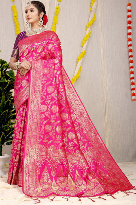 VastraLakshmi Extraordinary Dark Pink Soft Banarasi Silk Saree With Nemesis Blouse Piece