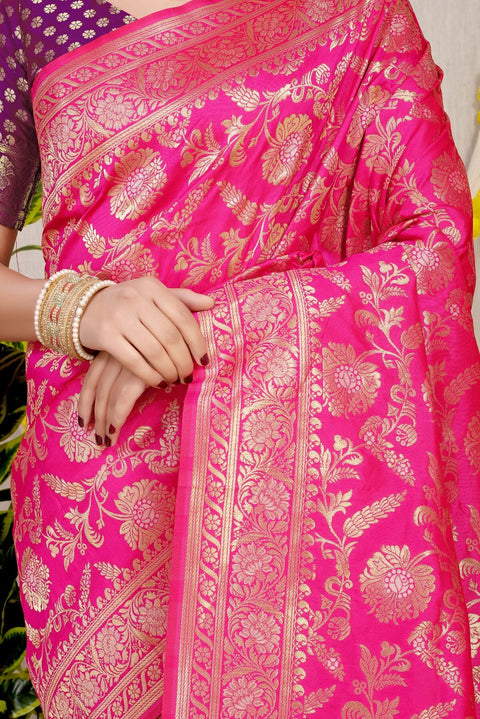 VastraLakshmi Extraordinary Dark Pink Soft Banarasi Silk Saree With Nemesis Blouse Piece