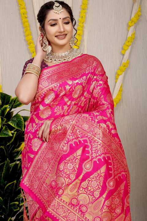 VastraLakshmi Extraordinary Dark Pink Soft Banarasi Silk Saree With Nemesis Blouse Piece