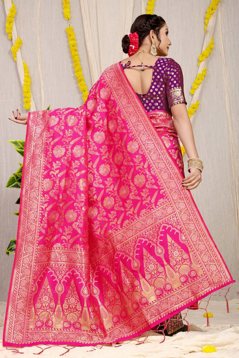 VastraLakshmi Extraordinary Dark Pink Soft Banarasi Silk Saree With Nemesis Blouse Piece