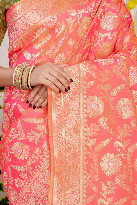 VastraLakshmi Gleaming Orange Soft Banarasi Silk Saree With Nemesis Blouse Piece