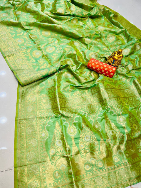 VastraLakshmi Lovely Parrot Soft Banarasi Silk Saree With Nemesis Blouse Piece