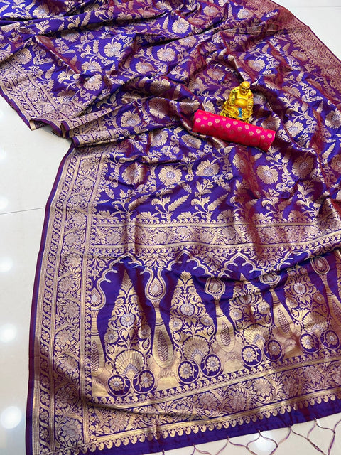 VastraLakshmi Stylish Purple Soft Banarasi Silk Saree With Nemesis Blouse Piece