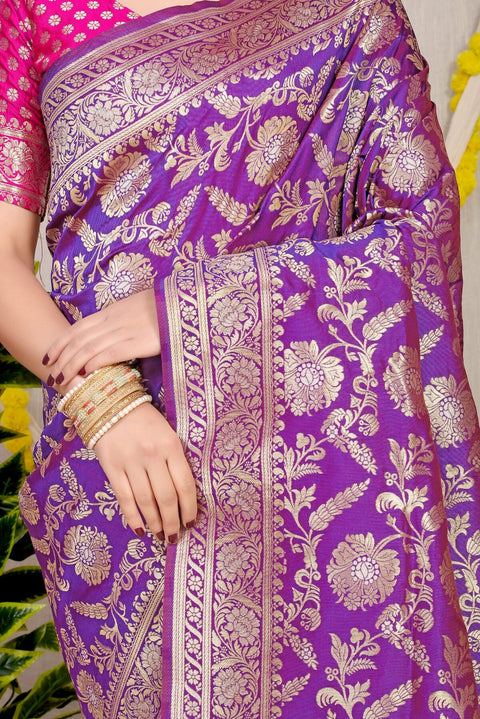 VastraLakshmi Stylish Purple Soft Banarasi Silk Saree With Nemesis Blouse Piece