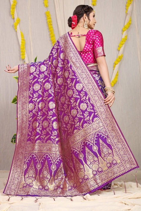 VastraLakshmi Stylish Purple Soft Banarasi Silk Saree With Nemesis Blouse Piece