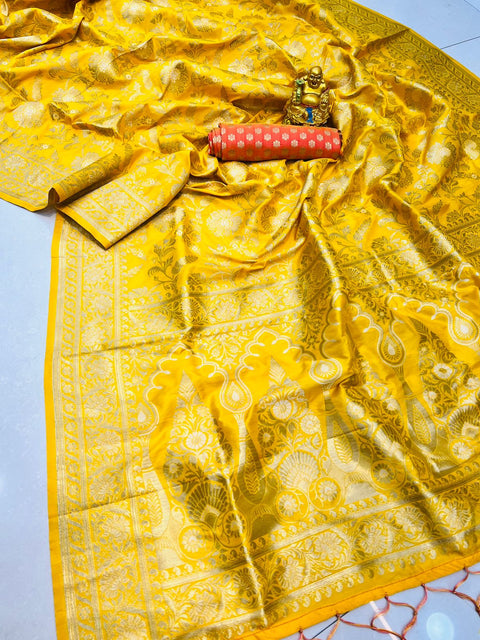 VastraLakshmi Demanding Yellow Soft Banarasi Silk Saree With Nemesis Blouse Piece