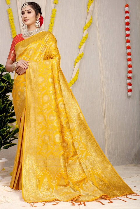 VastraLakshmi Demanding Yellow Soft Banarasi Silk Saree With Nemesis Blouse Piece