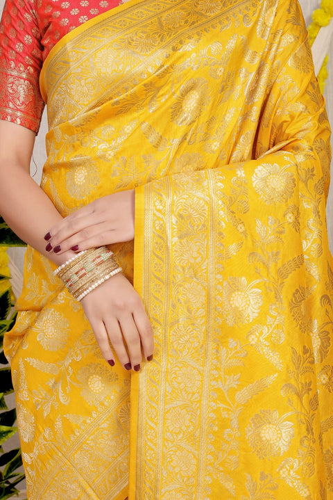 VastraLakshmi Demanding Yellow Soft Banarasi Silk Saree With Nemesis Blouse Piece