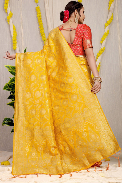 VastraLakshmi Demanding Yellow Soft Banarasi Silk Saree With Nemesis Blouse Piece