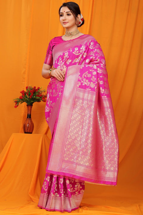 VastraLakshmi Stunning Dark Pink Kanjivaram Silk With Scintilla Blouse Piece