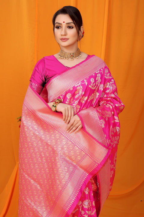 VastraLakshmi Stunning Dark Pink Kanjivaram Silk With Scintilla Blouse Piece