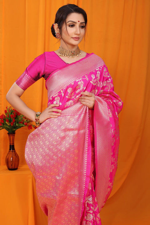 VastraLakshmi Stunning Dark Pink Kanjivaram Silk With Scintilla Blouse Piece