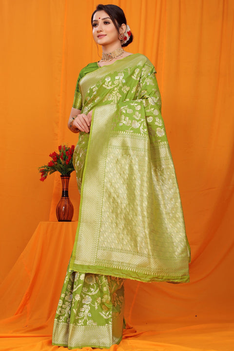 VastraLakshmi Trendy Green Kanjivaram Silk With Scintilla Blouse Piece