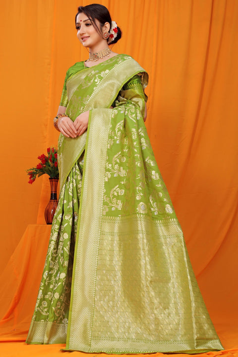 VastraLakshmi Trendy Green Kanjivaram Silk With Scintilla Blouse Piece