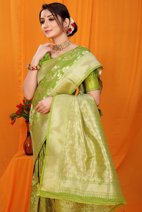 VastraLakshmi Trendy Green Kanjivaram Silk With Scintilla Blouse Piece