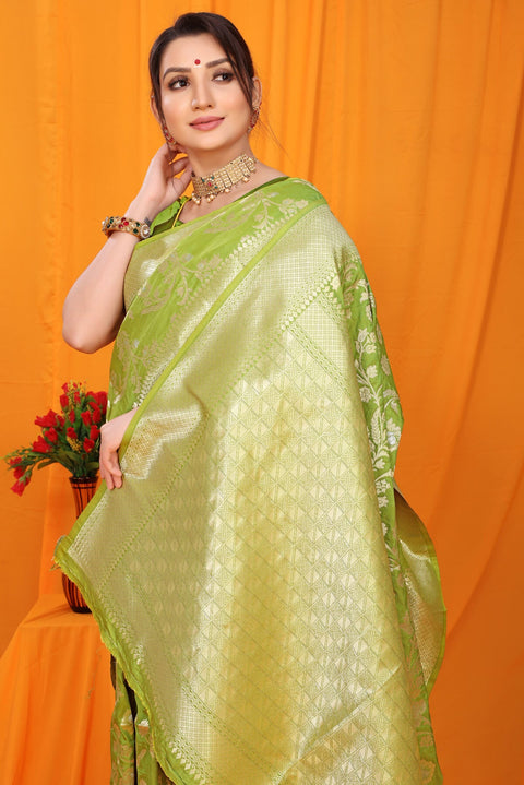 VastraLakshmi Trendy Green Kanjivaram Silk With Scintilla Blouse Piece