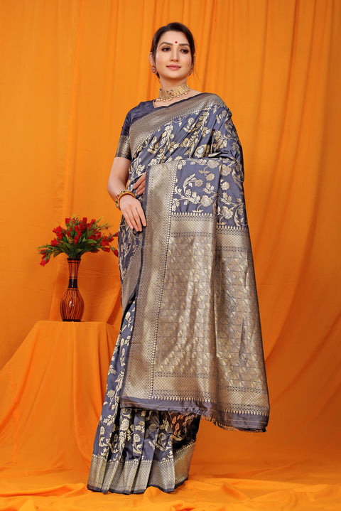 VastraLakshmi Lovely Grey Kanjivaram Silk With Scintilla Blouse Piece