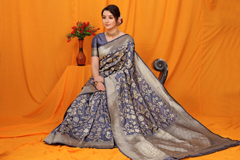 VastraLakshmi Lovely Grey Kanjivaram Silk With Scintilla Blouse Piece