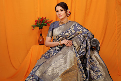 VastraLakshmi Lovely Grey Kanjivaram Silk With Scintilla Blouse Piece