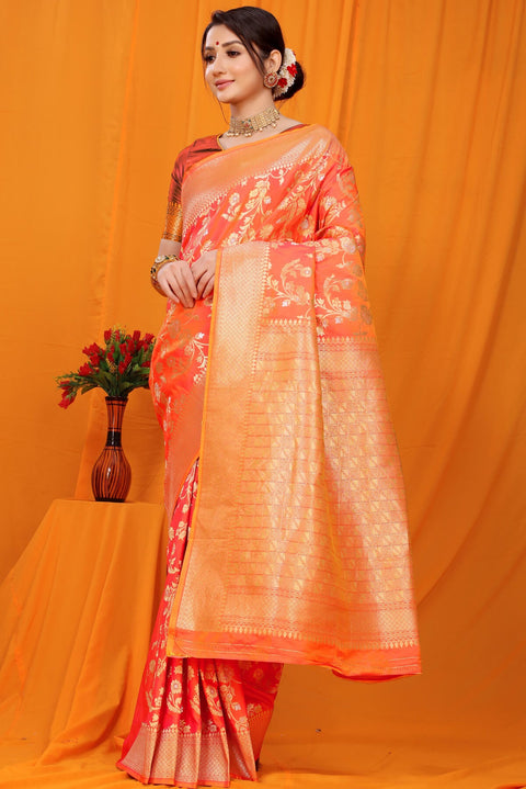 VastraLakshmi Refreshing Orange Kanjivaram Silk With Scintilla Blouse Piece