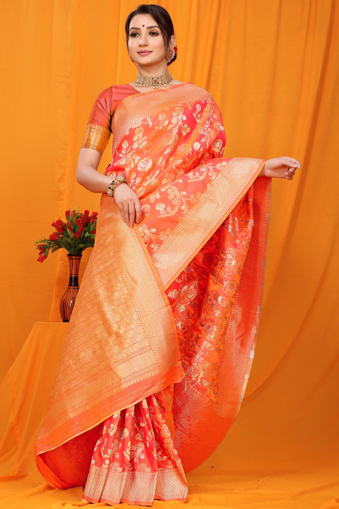 VastraLakshmi Refreshing Orange Kanjivaram Silk With Scintilla Blouse Piece