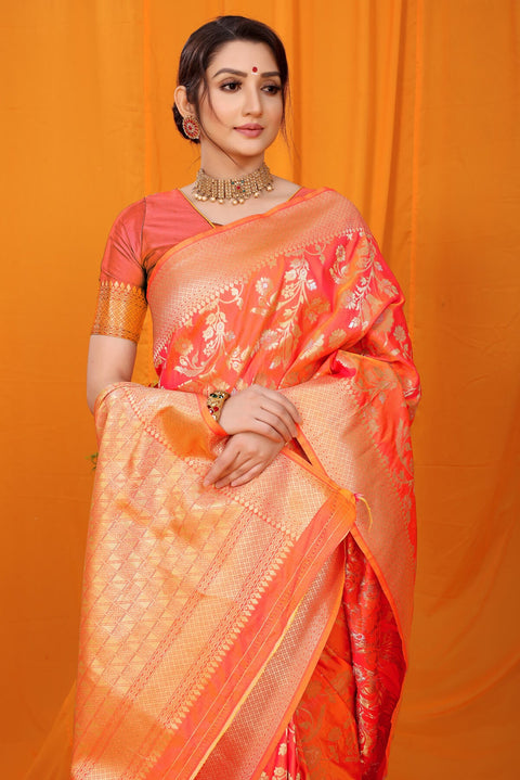 VastraLakshmi Refreshing Orange Kanjivaram Silk With Scintilla Blouse Piece