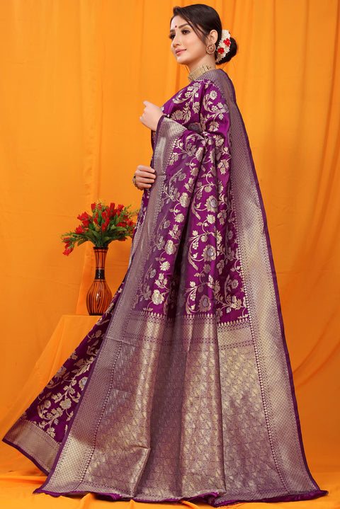 VastraLakshmi Mesmerising Purple Kanjivaram Silk With Scintilla Blouse Piece