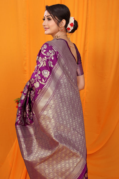 VastraLakshmi Mesmerising Purple Kanjivaram Silk With Scintilla Blouse Piece