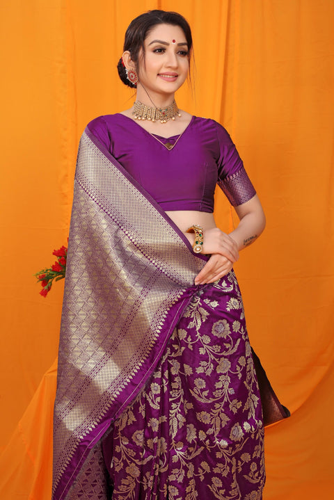 VastraLakshmi Mesmerising Purple Kanjivaram Silk With Scintilla Blouse Piece