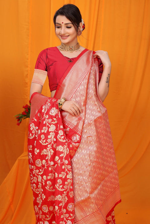 VastraLakshmi Gratifying Red Kanjivaram Silk With Scintilla Blouse Piece