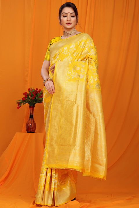 VastraLakshmi Outstanding Yellow Kanjivaram Silk With Scintilla Blouse Piece