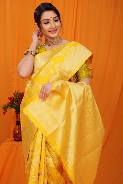 VastraLakshmi Outstanding Yellow Kanjivaram Silk With Scintilla Blouse Piece