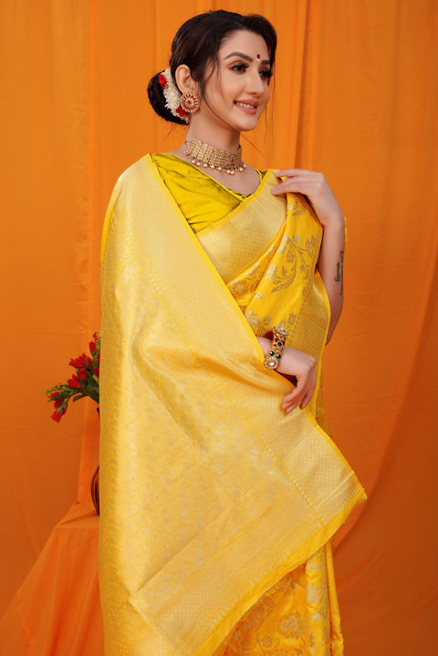 VastraLakshmi Outstanding Yellow Kanjivaram Silk With Scintilla Blouse Piece