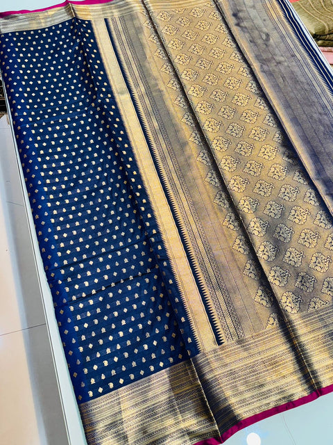 VastraLakshmi Delectable Blue Soft Banarasi Silk Saree With Enchanting Blouse