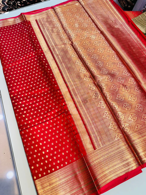 VastraLakshmi Glamorous Red Soft Banarasi Silk Saree With Ethereal Blouse